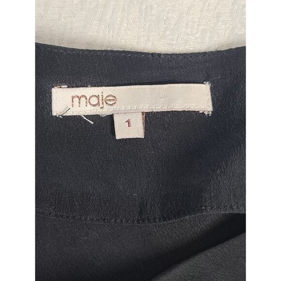 Maje silk women's little black black wrap dress Sz 1 French Whimsigoth Cocktail - Picture 7 of 8